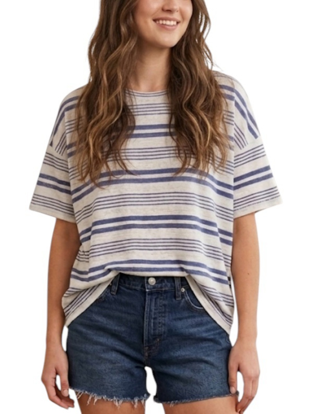 Aerie Boxy Loose Shirt Linen Top T-shirt